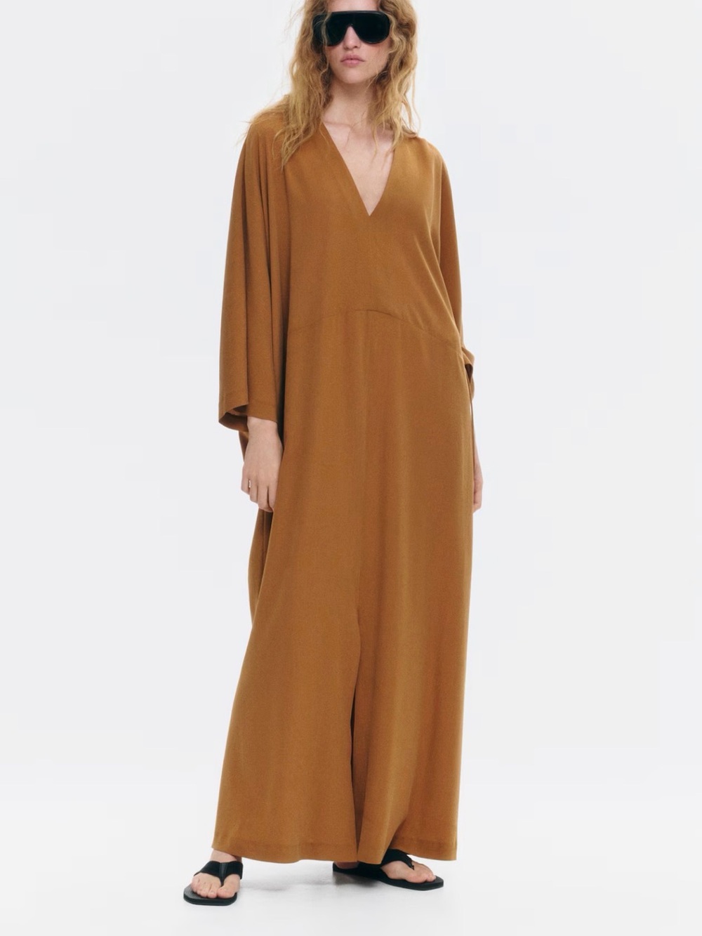 H&M Tie Detail Crepe Dress Dark Beige NWT Size Large
